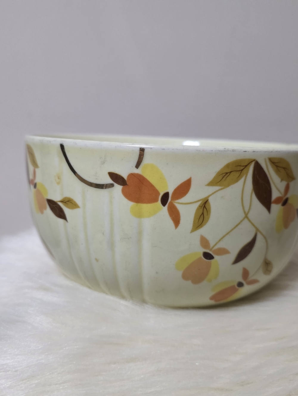 Floral Ceramic Serving Bowl in Cream and Orange